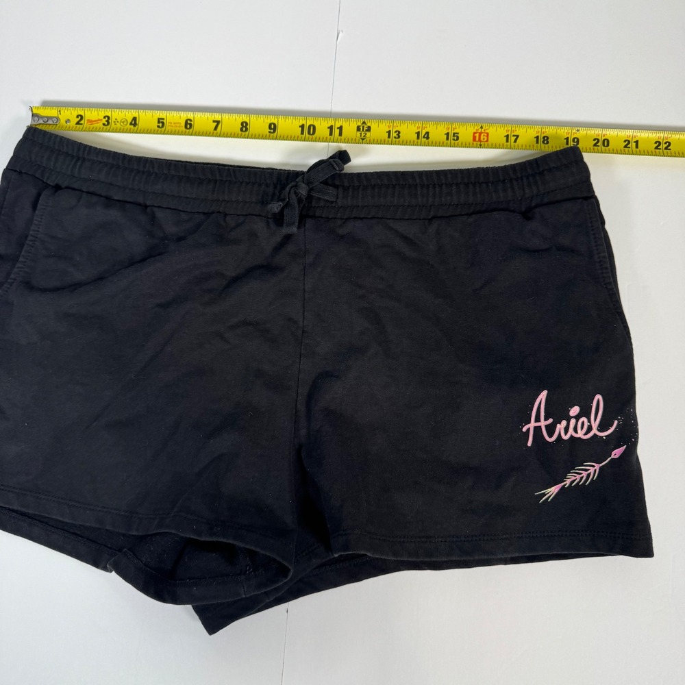 Disney Princess Ariel Shorts Womens XXL Black Pink Graphic Fleece Lounge Pockets - Picture 5 of 8